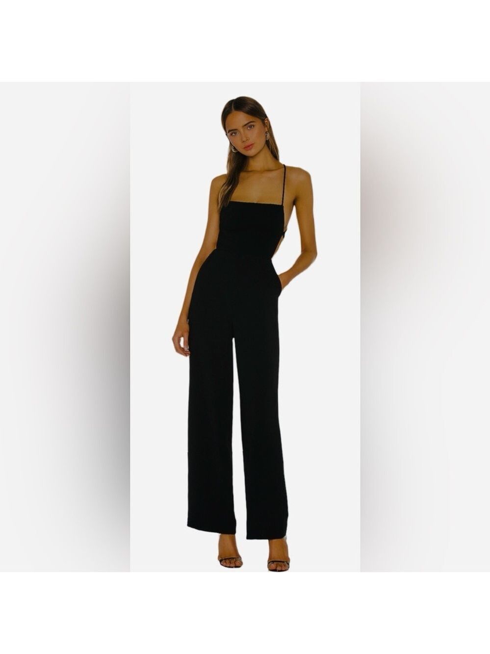 NBD Classic Sleeveless Open Back Strappy Wide Leg Black Jumpsuit Small